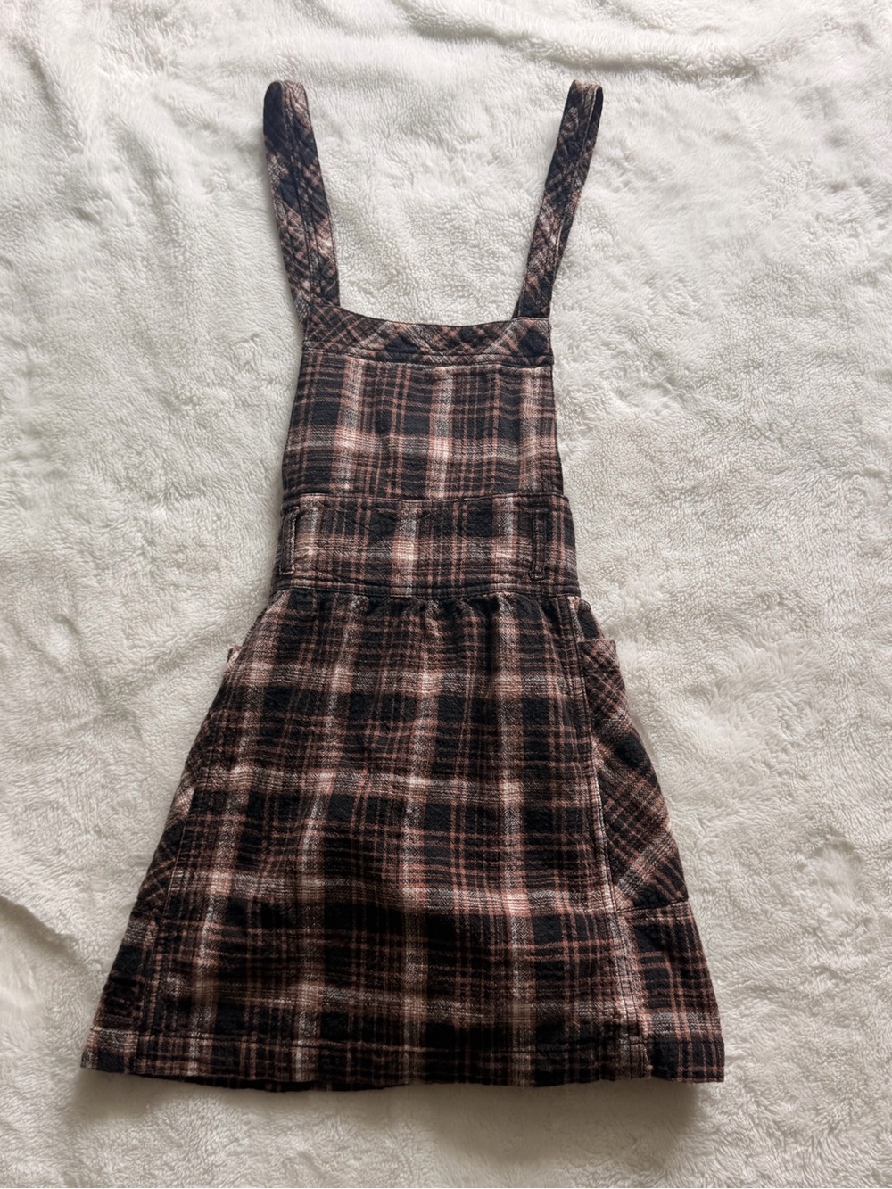 Free People Plaid Pinafore Dress in Brown and Pink